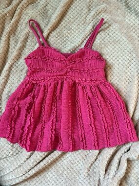 SHEIN Bright Pink Textured Smocked Top